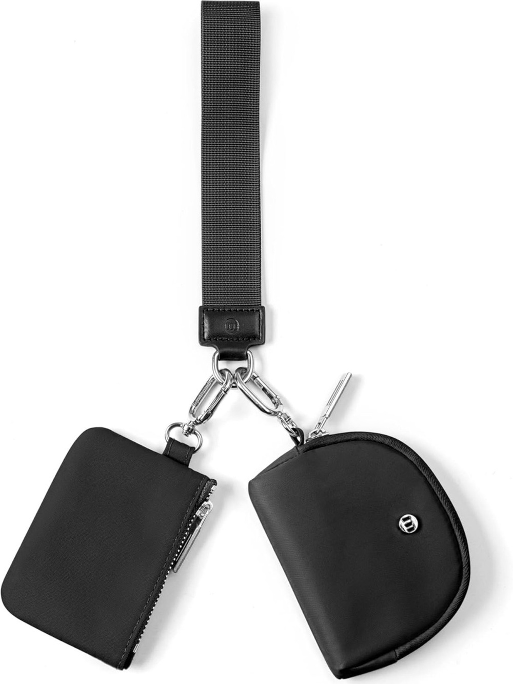 Dual Pouch Wristlet Keychain Purse Small Wallet detachable Silver Hardware Mini‎